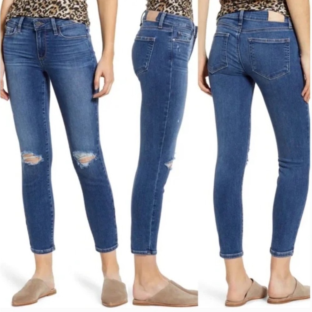 ✨ PAIGE ✨ EUC Verdugo Crop Jeans “Spence Destructed” Stretch Size 30
